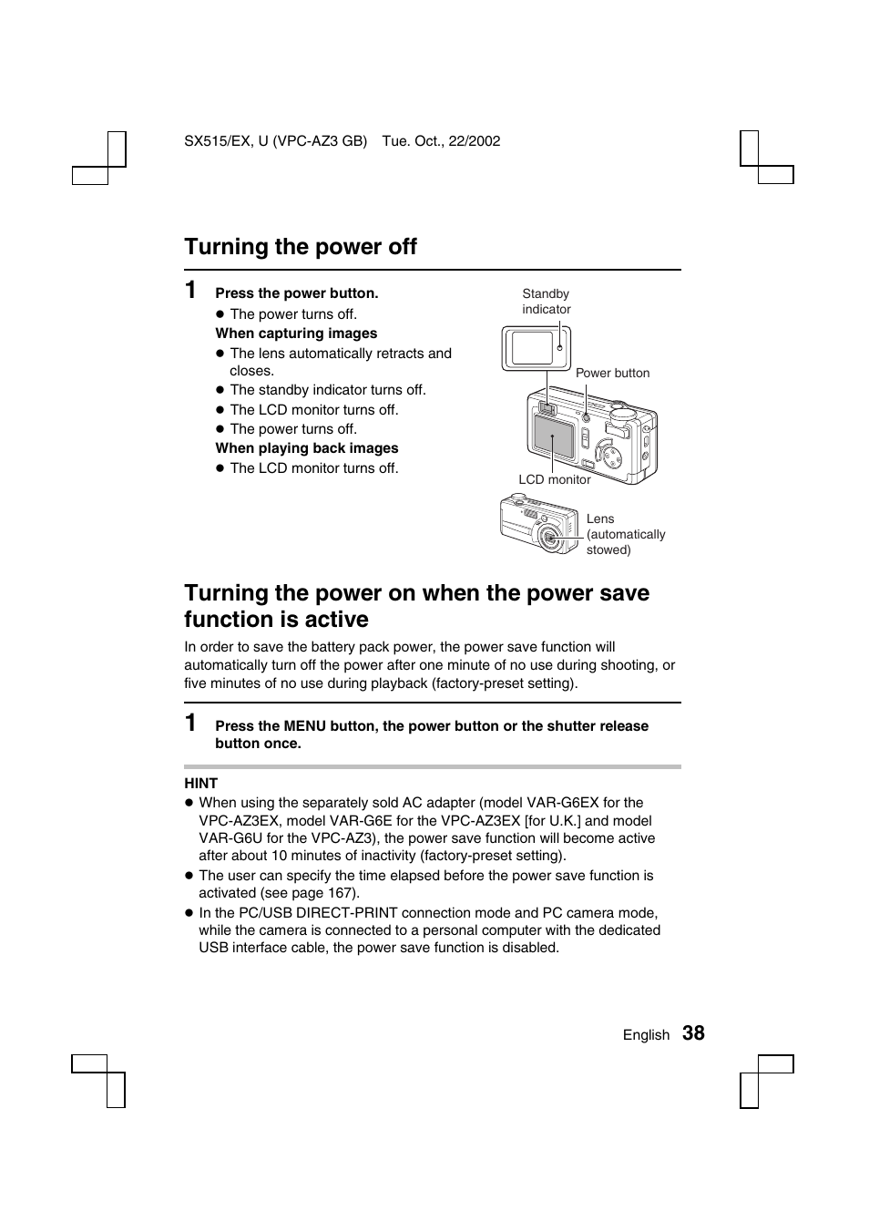 Turning the power off | Sanyo VPC-AZ3 User Manual | Page 41 / 207