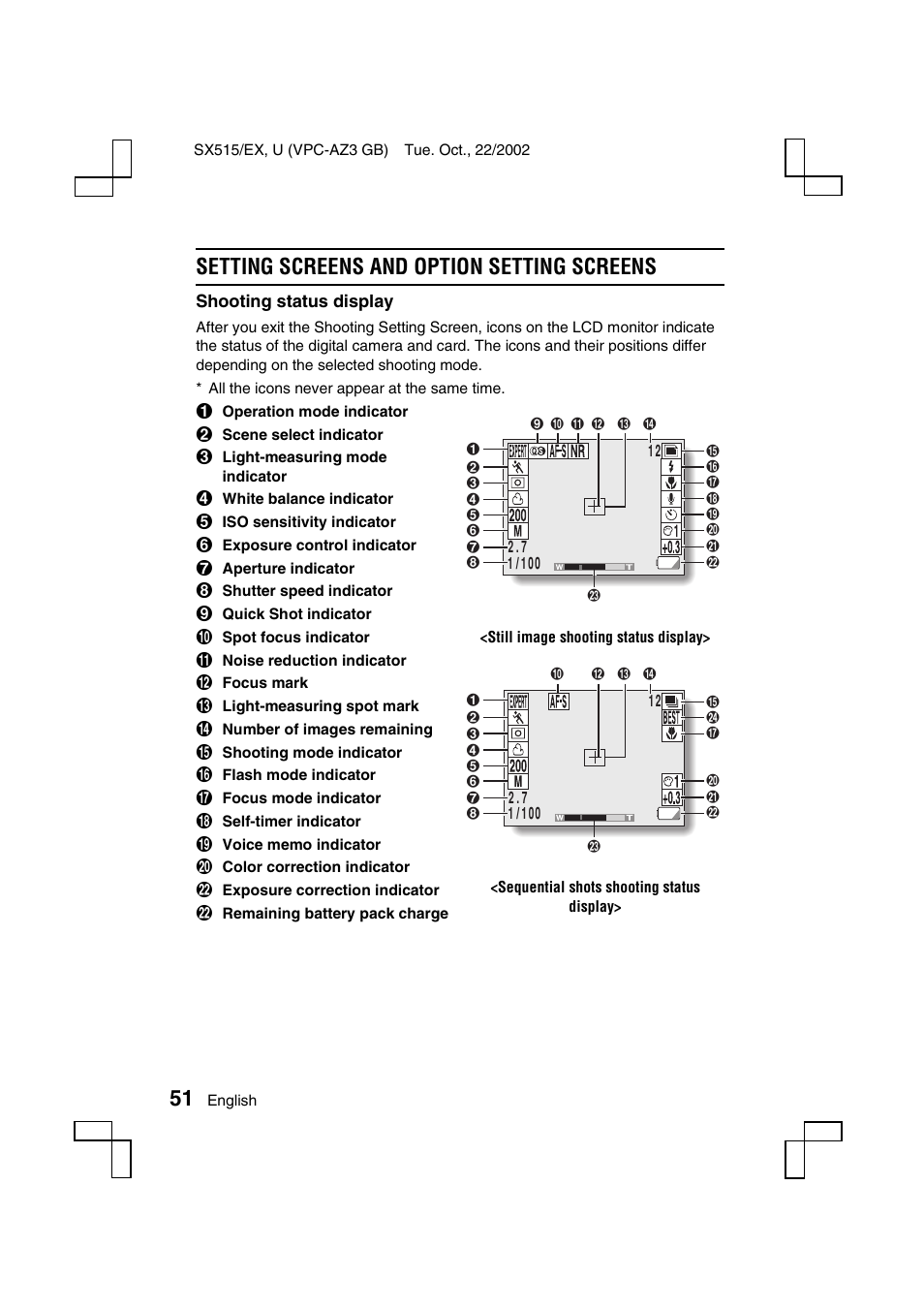 Setting screens and option setting screens | Sanyo VPC-AZ3 User Manual | Page 54 / 207