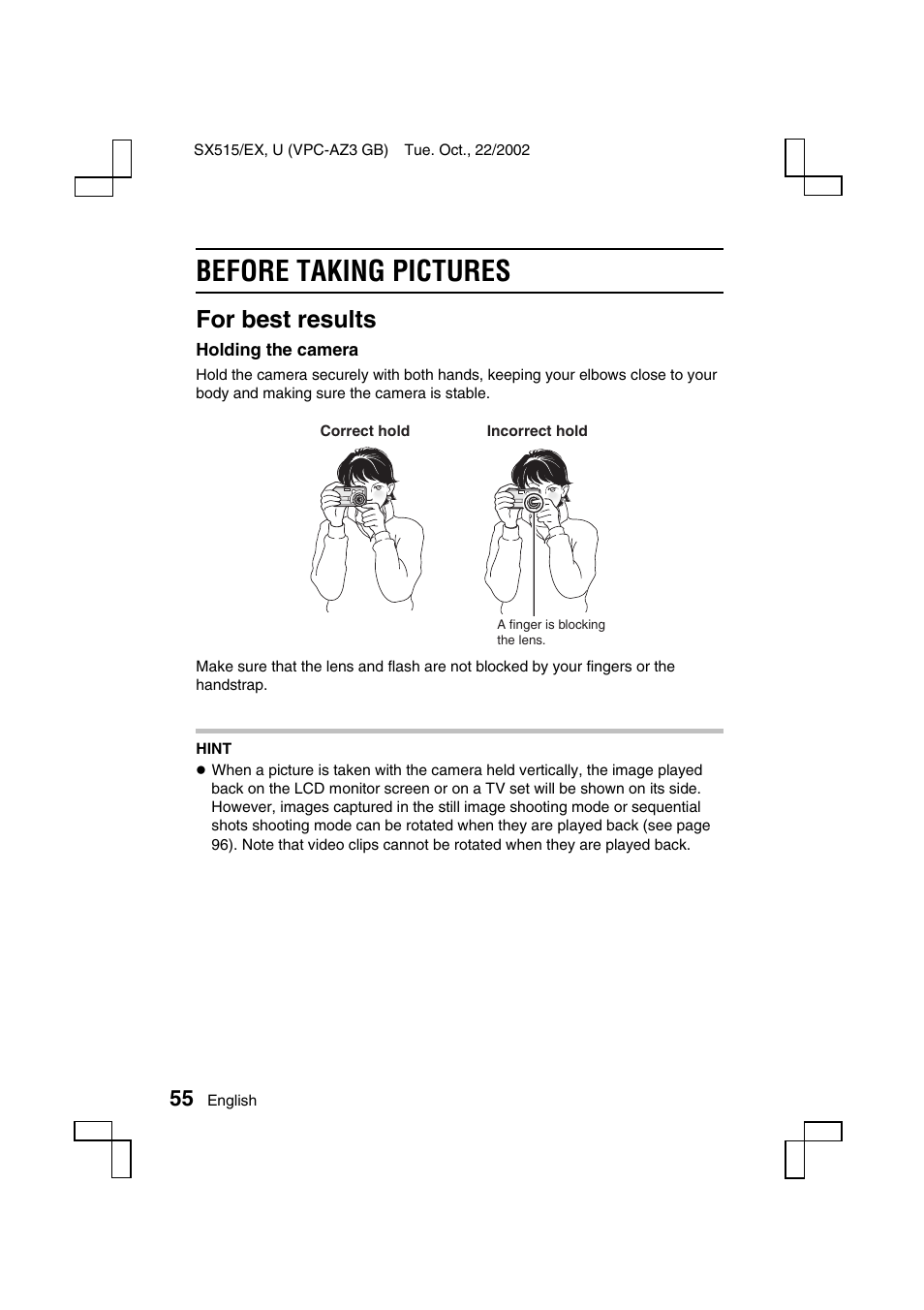Before taking pictures, For best results | Sanyo VPC-AZ3 User Manual | Page 58 / 207