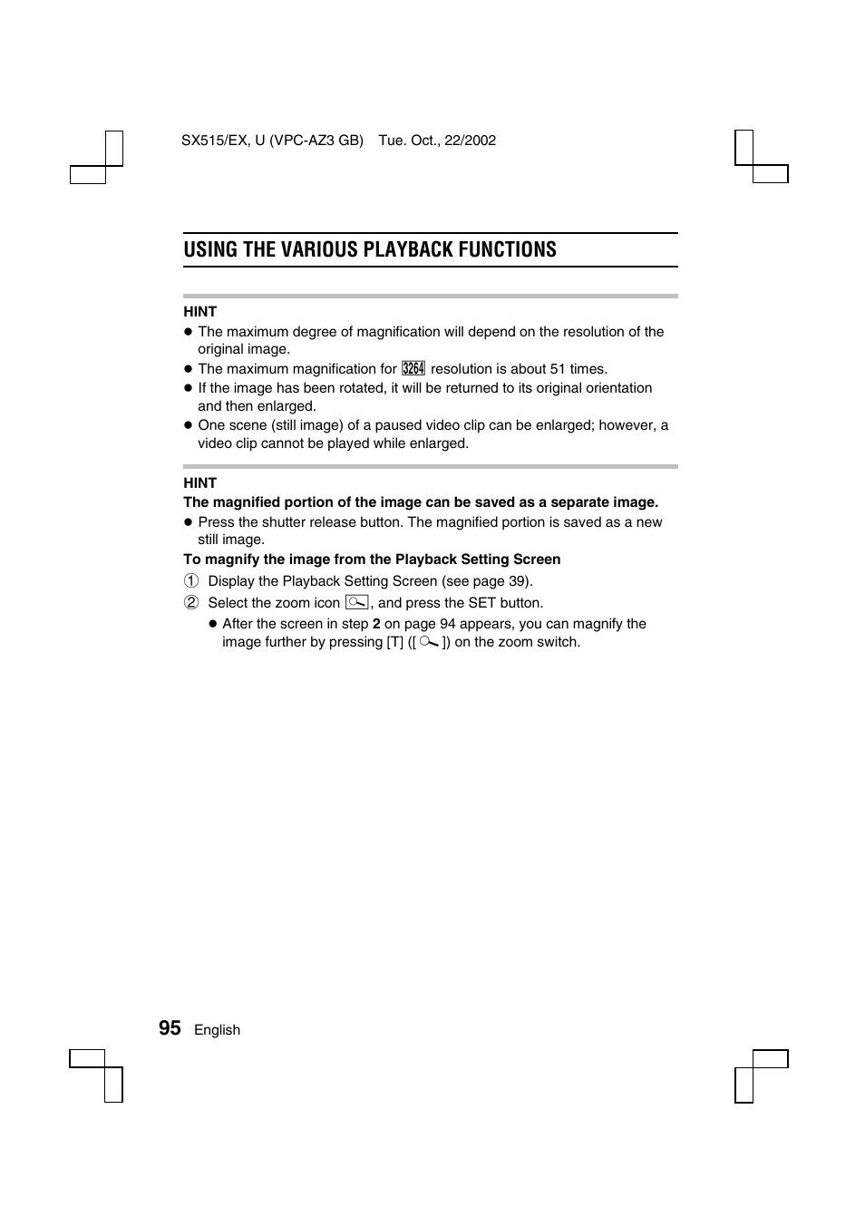 Using the various playback functions | Sanyo VPC-AZ3 User Manual | Page 98 / 207