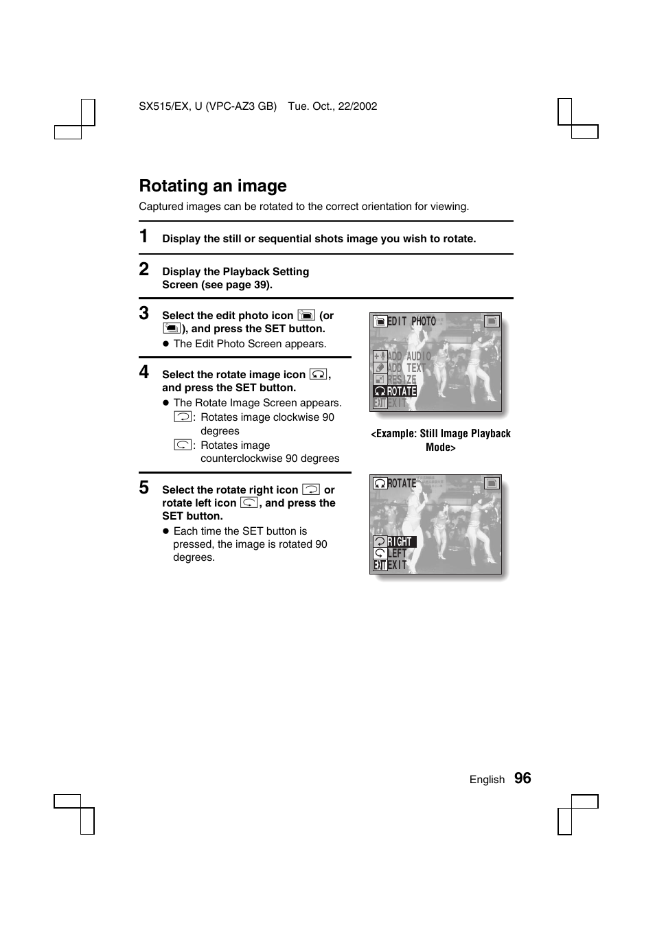 Rotating an image | Sanyo VPC-AZ3 User Manual | Page 99 / 207