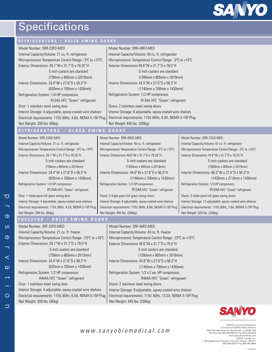 Specifications, Preser v ation | Sanyo SRR-49FD-MED User Manual | Page 4 / 4