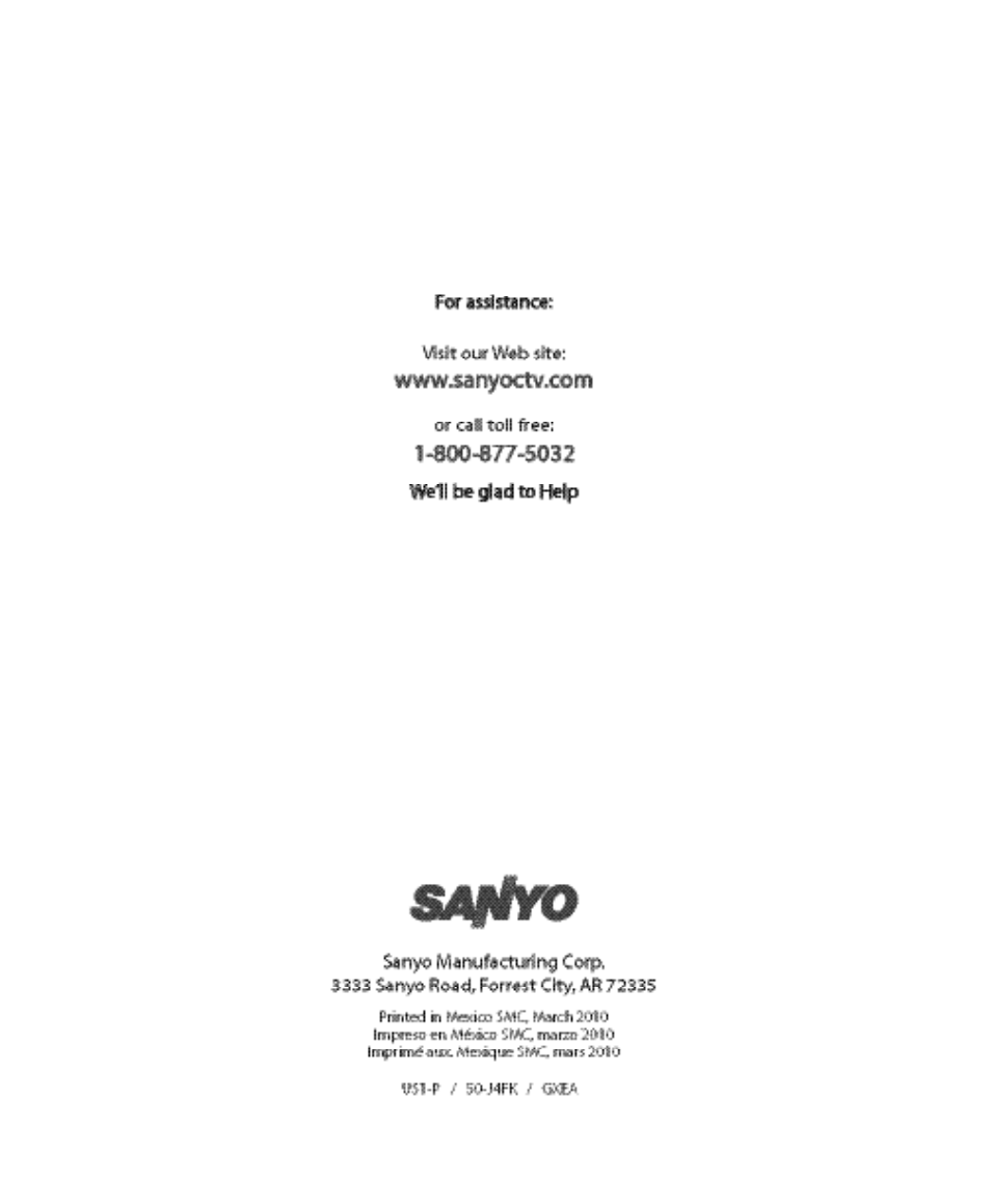 Sanyo DP50740 User Manual | Page 56 / 56