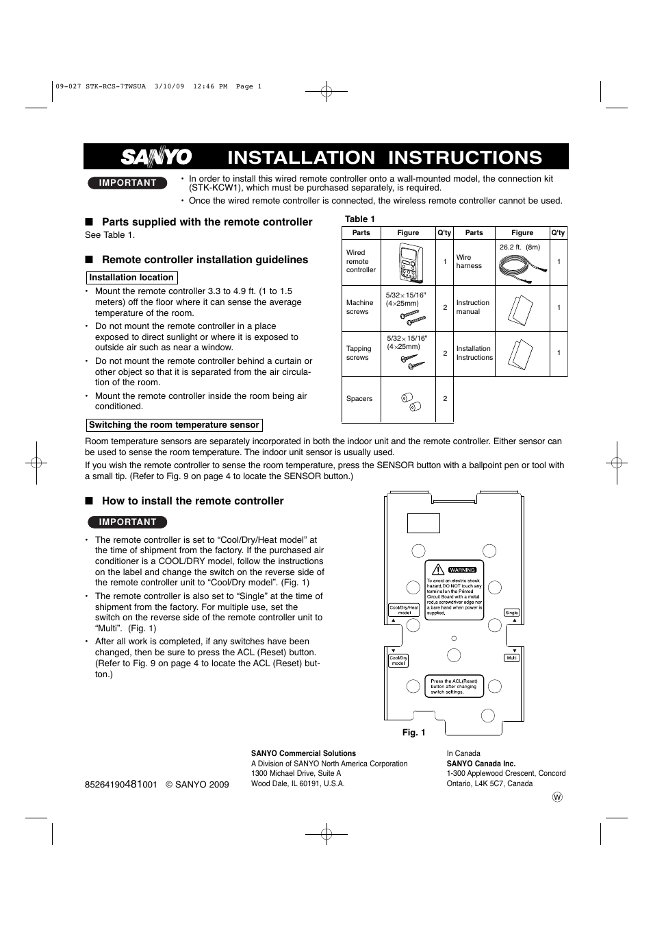Installation instructions | Sanyo STK-RCS-7TWSUA User Manual | Page 20 / 29