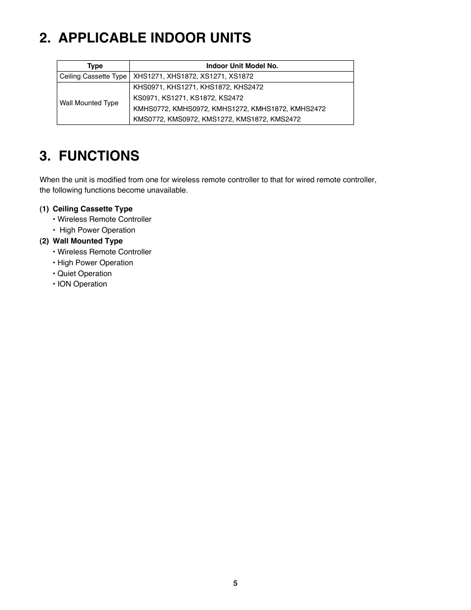 Applicable indoor units 3. functions | Sanyo STK-RCS-7TWSUA User Manual | Page 5 / 29