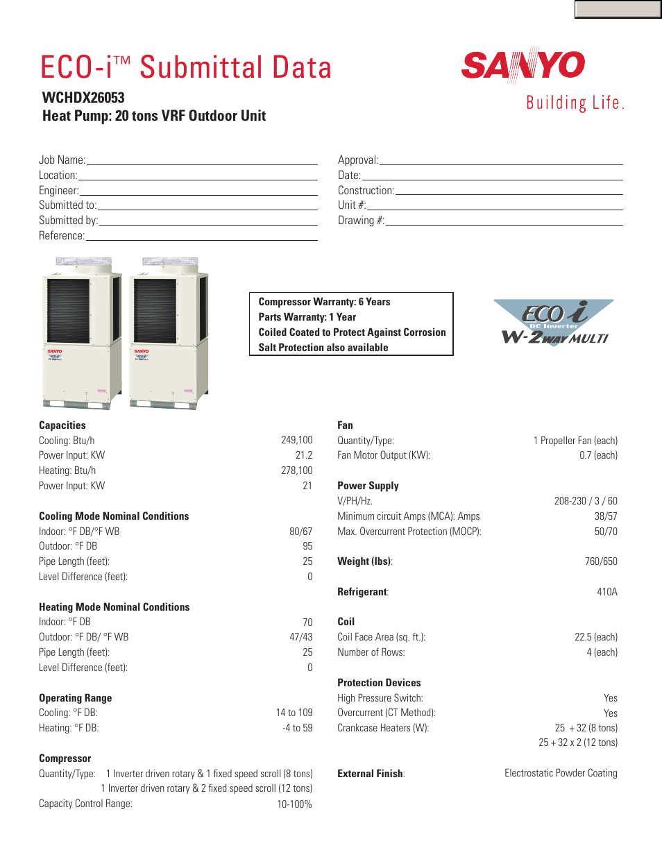 Sanyo ECO-i WCHDX26053 User Manual | 2 pages