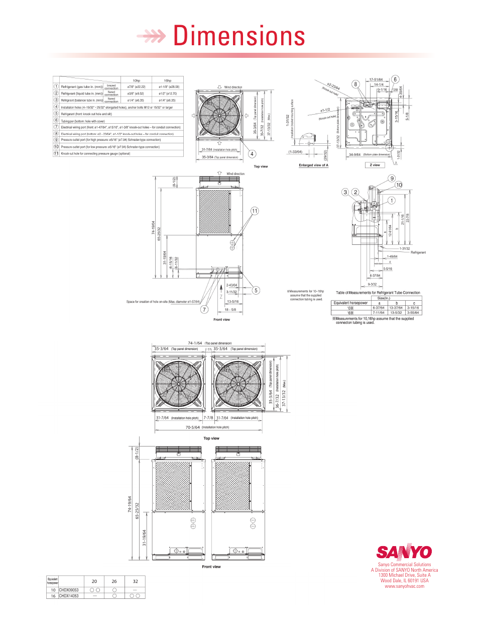 Dimensions | Sanyo ECO-i WCHDX26053 User Manual | Page 2 / 2