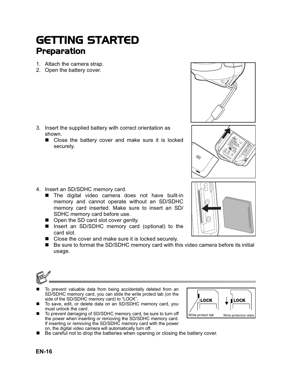 Getting started, Preparation | Sanyo VPC-HD100 User Manual | Page 17 / 47