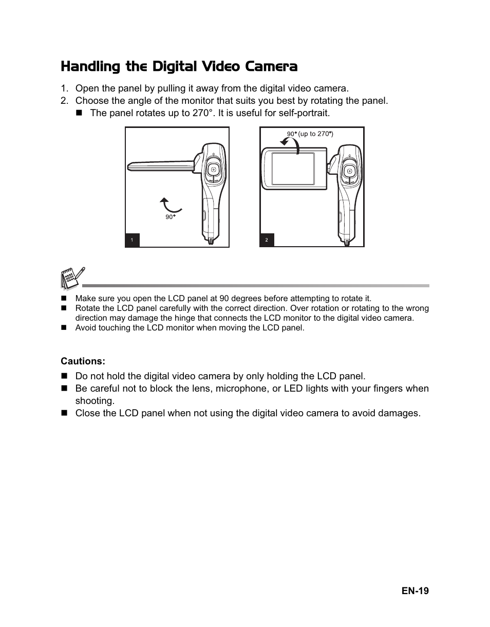 Handling the digital video camera | Sanyo VPC-HD100 User Manual | Page 20 / 47