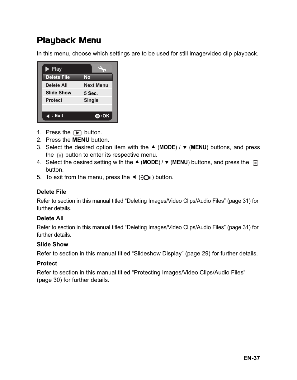 Playback menu | Sanyo VPC-HD100 User Manual | Page 38 / 47