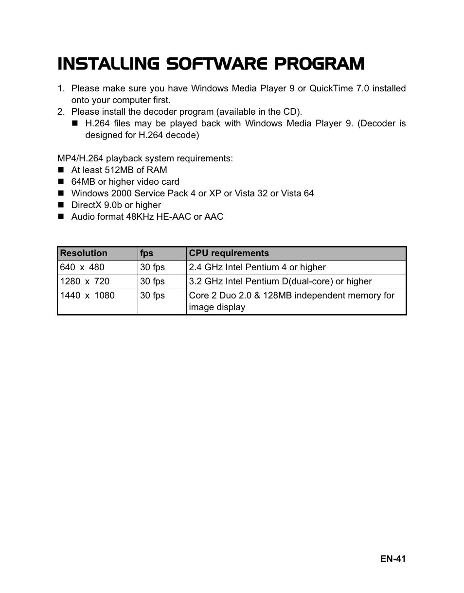 Installing software program | Sanyo VPC-HD100 User Manual | Page 42 / 47