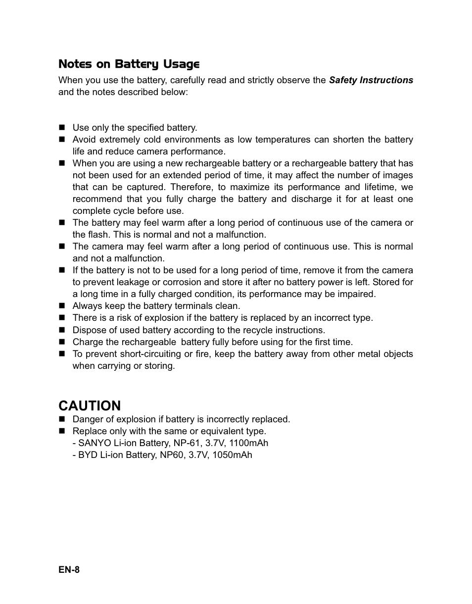 Caution | Sanyo VPC-HD100 User Manual | Page 9 / 47