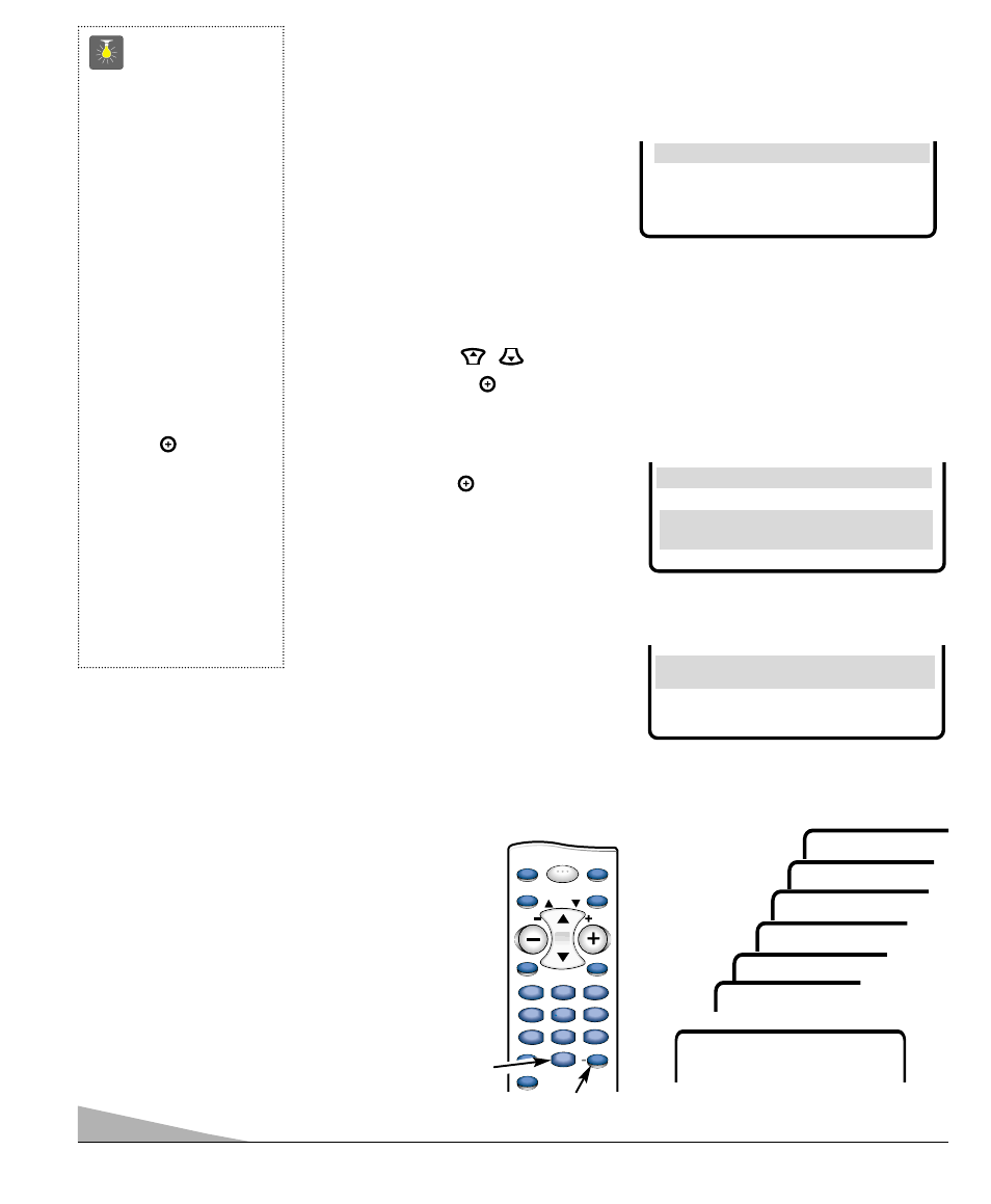 Ajustando el cronómetro para dormir, Agregando o borrando canales, Consejos rápidos | Seleccionando el desplegado de lenguaje, Use las teclas de, Para salir | Sanyo AVM-2751S User Manual | Page 42 / 52