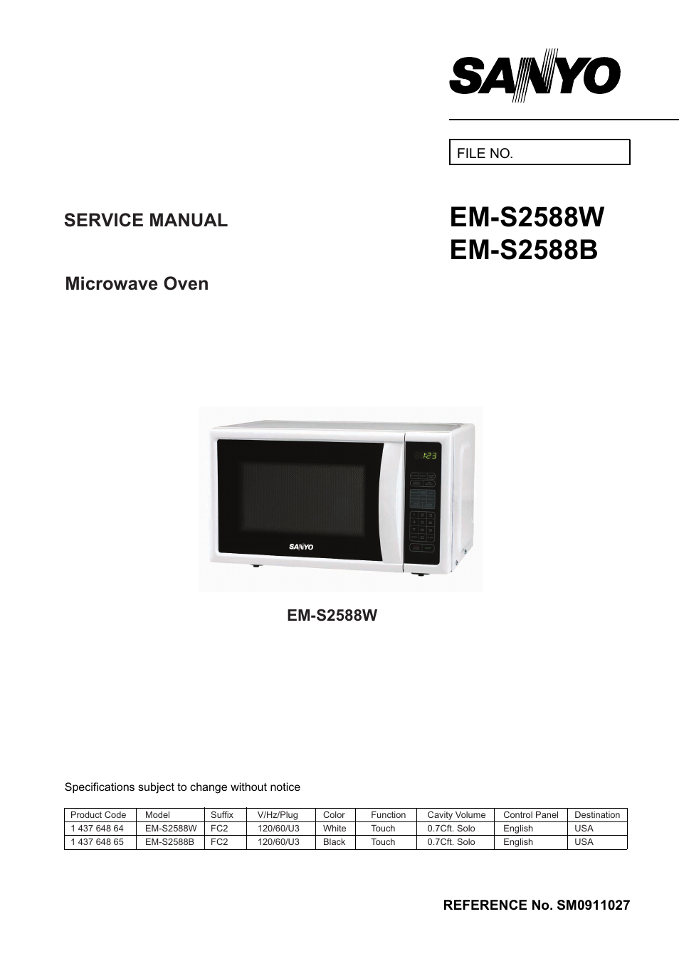 Sanyo EM-S2588W User Manual | 4 pages