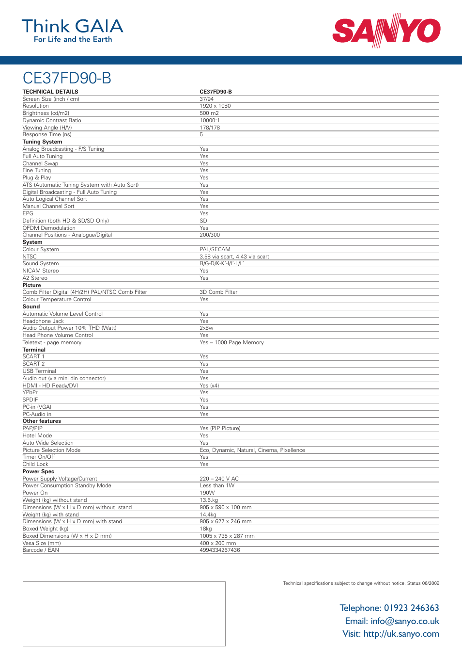 Ce37fd90-b | Sanyo CE37FD90-B User Manual | Page 2 / 2