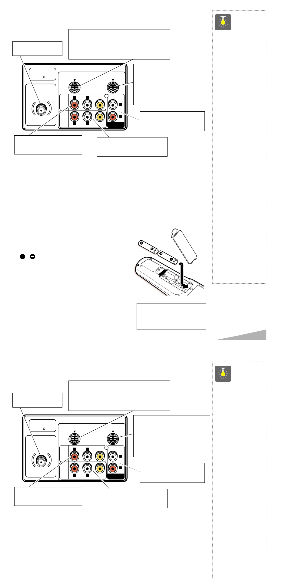 Quicktips, Rear panel, Universal remote control | Installing bat teries (2 aa not included), Be sure batteries are installed correctly, Point the remote control toward the i | Sanyo AVM-3280G User Manual | Page 5 / 40