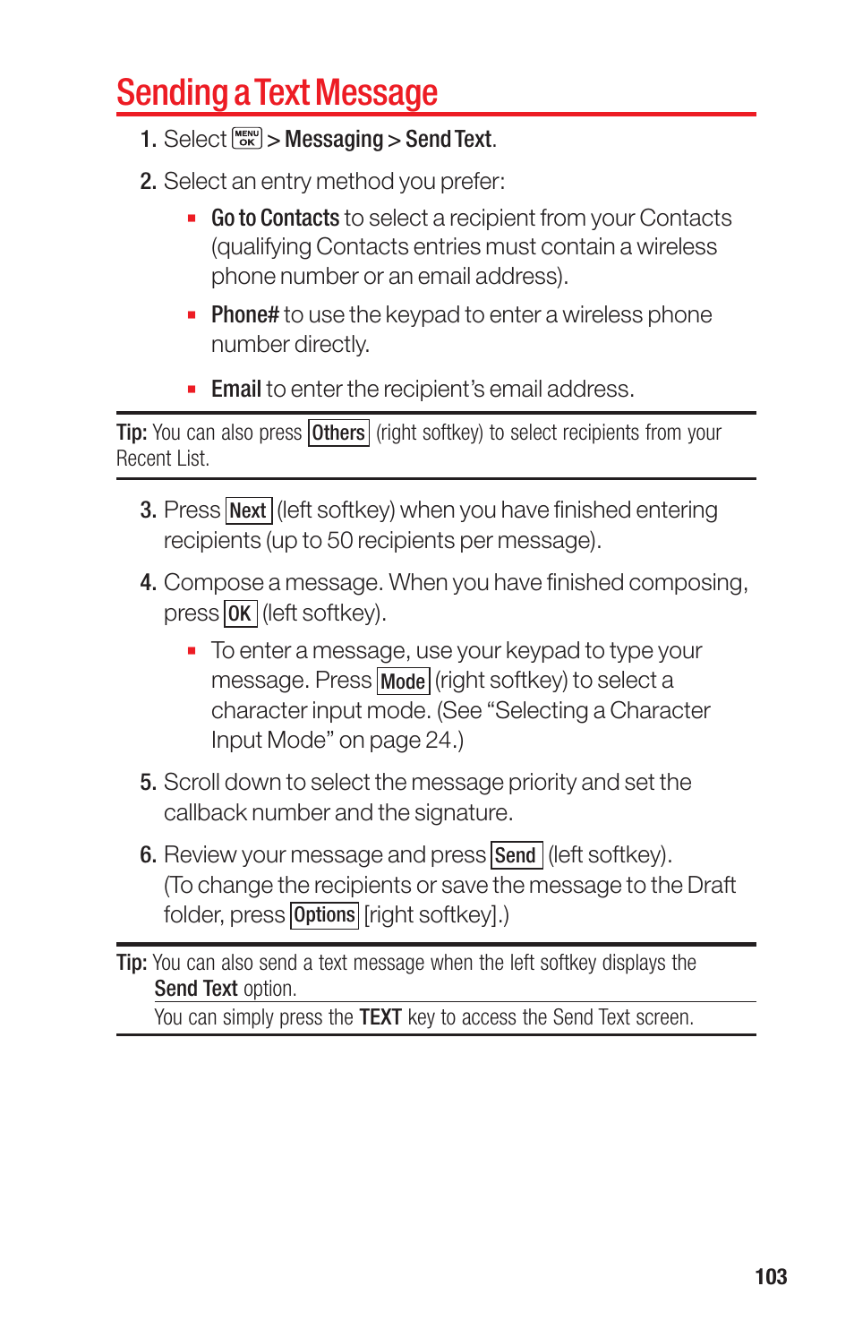 Sending a text message | Sanyo PRO-700 User Manual | Page 107 / 133