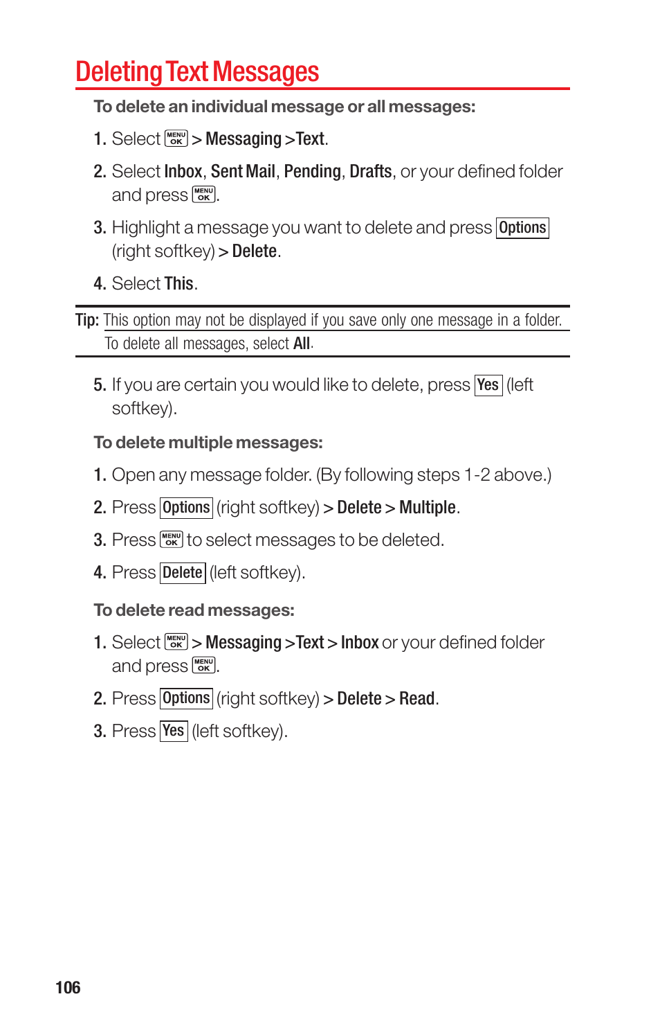 Deleting text messages | Sanyo PRO-700 User Manual | Page 110 / 133