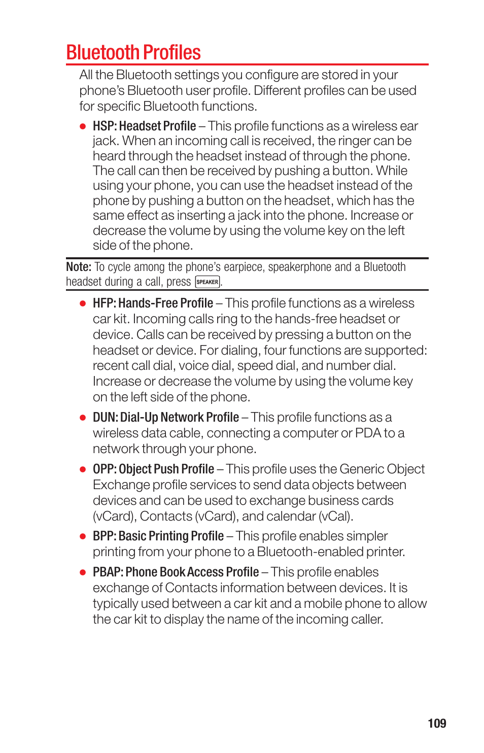 Bluetooth profiles | Sanyo PRO-700 User Manual | Page 113 / 133