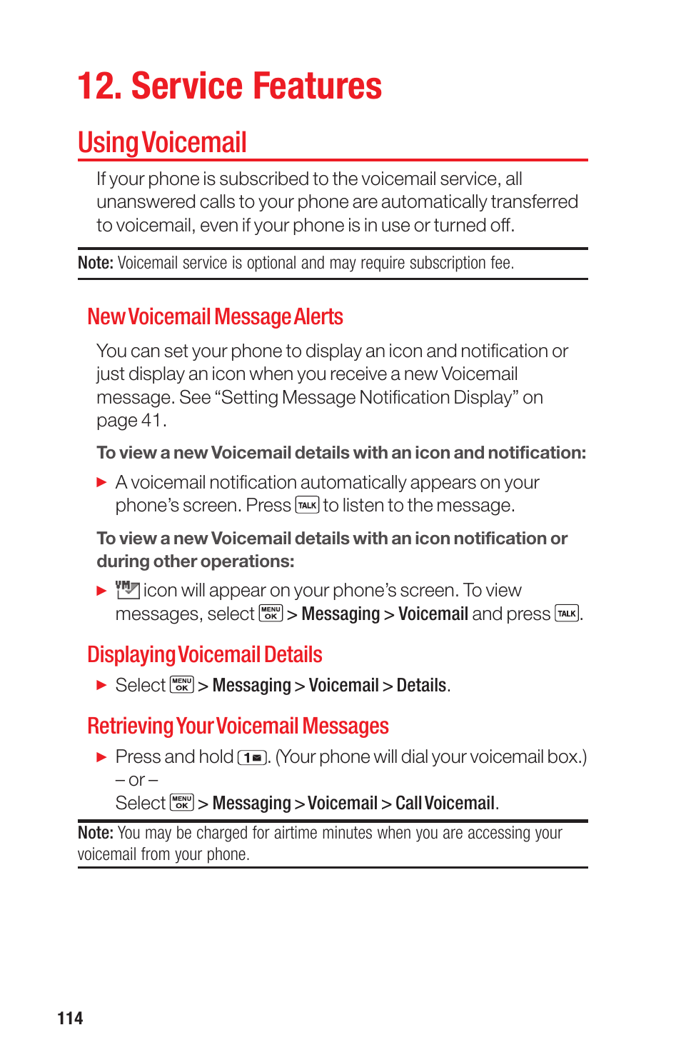 Service features, Using voicemail, New voicemail message alerts | Displaying voicemail details, Retrieving your voicemail messages | Sanyo PRO-700 User Manual | Page 118 / 133