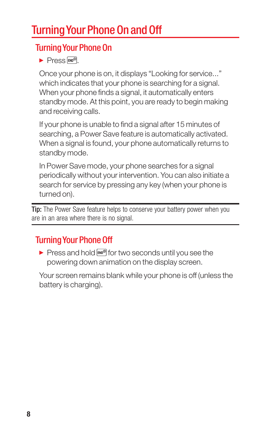 Turning your phone on and off, Turning your phone on, Turning your phone off | Sanyo PRO-700 User Manual | Page 12 / 133