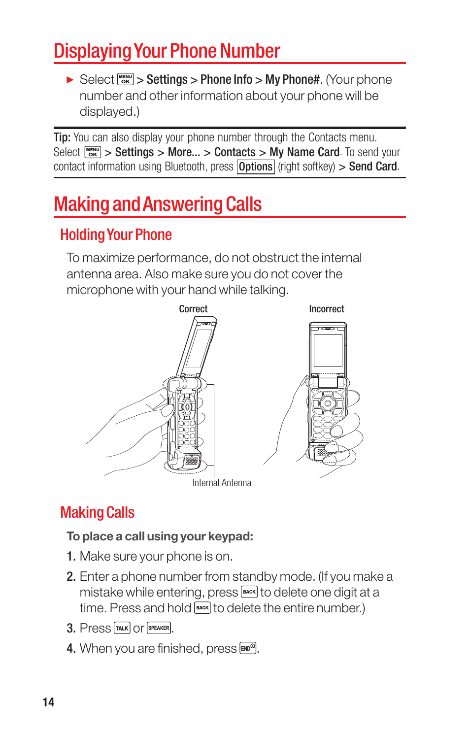 Displaying your phone number, Making and answering calls, Holding your phone | Making calls | Sanyo PRO-700 User Manual | Page 18 / 133