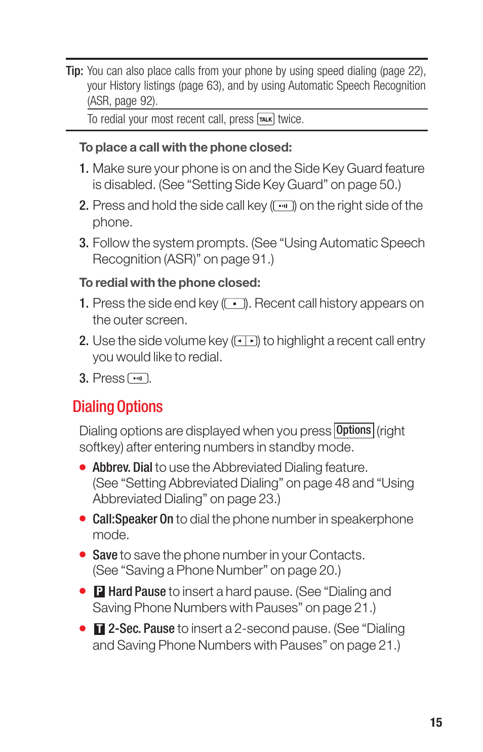 Dialing options | Sanyo PRO-700 User Manual | Page 19 / 133