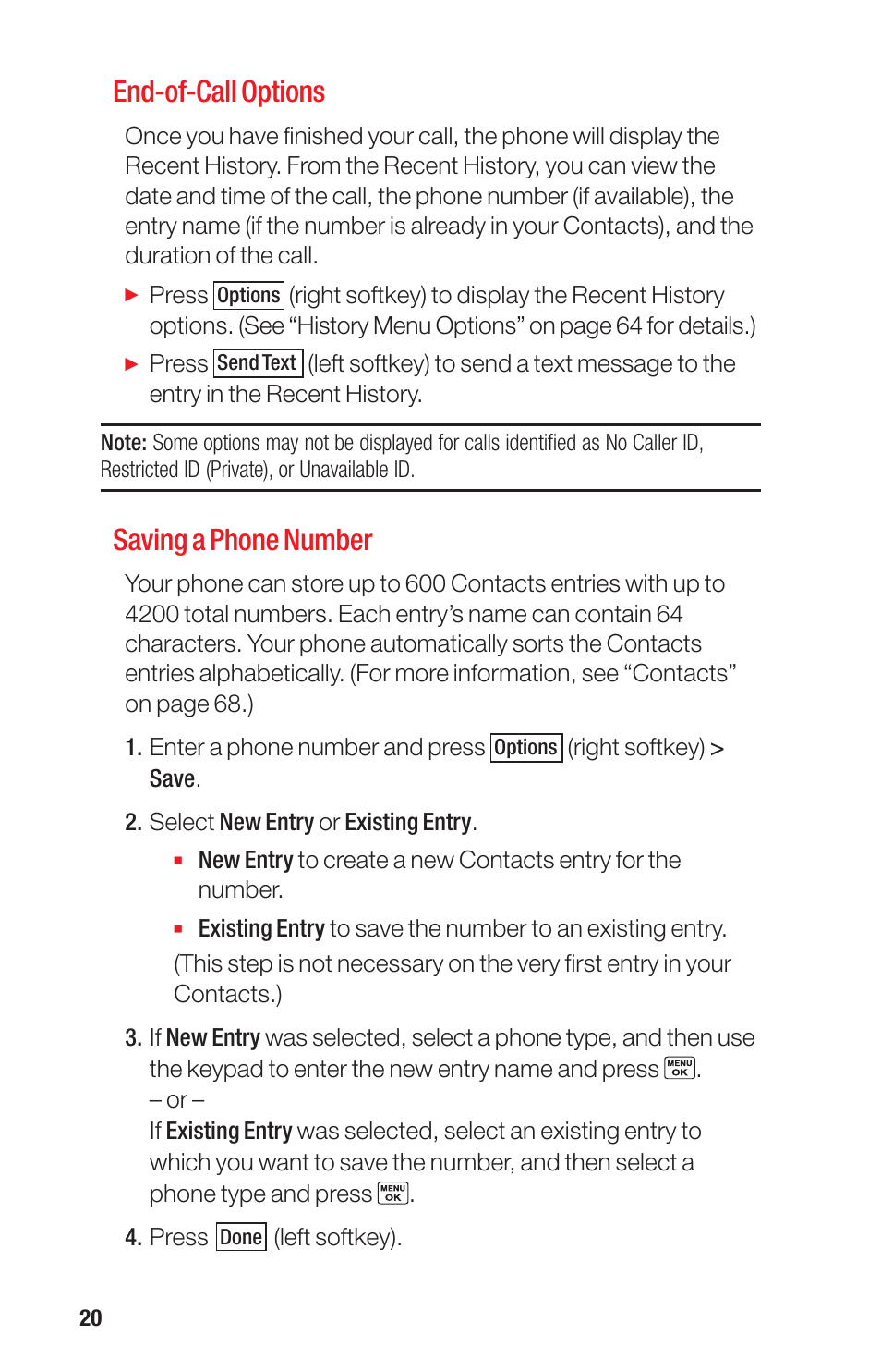 End-of-call options, Saving a phone number | Sanyo PRO-700 User Manual | Page 24 / 133