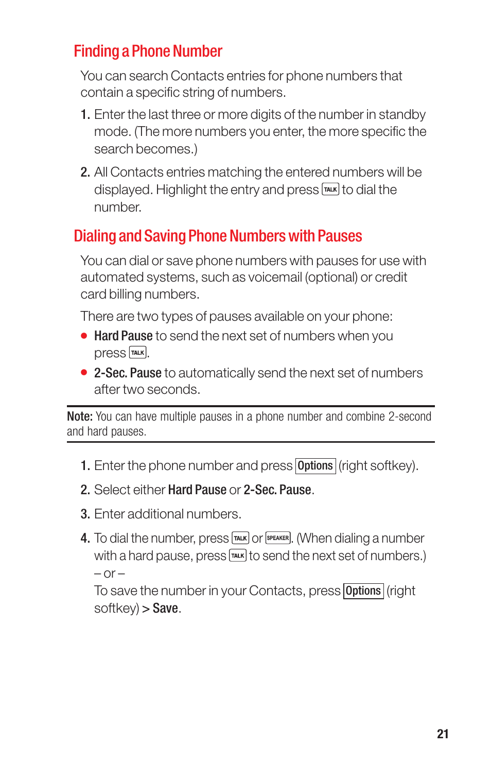 Finding a phone number, Dialing and saving phone numbers with pauses | Sanyo PRO-700 User Manual | Page 25 / 133