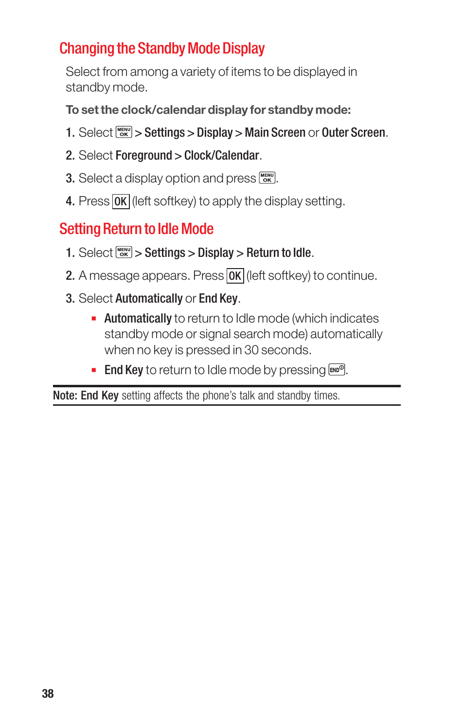 Changing the standby mode display, Setting return to idle mode | Sanyo PRO-700 User Manual | Page 42 / 133