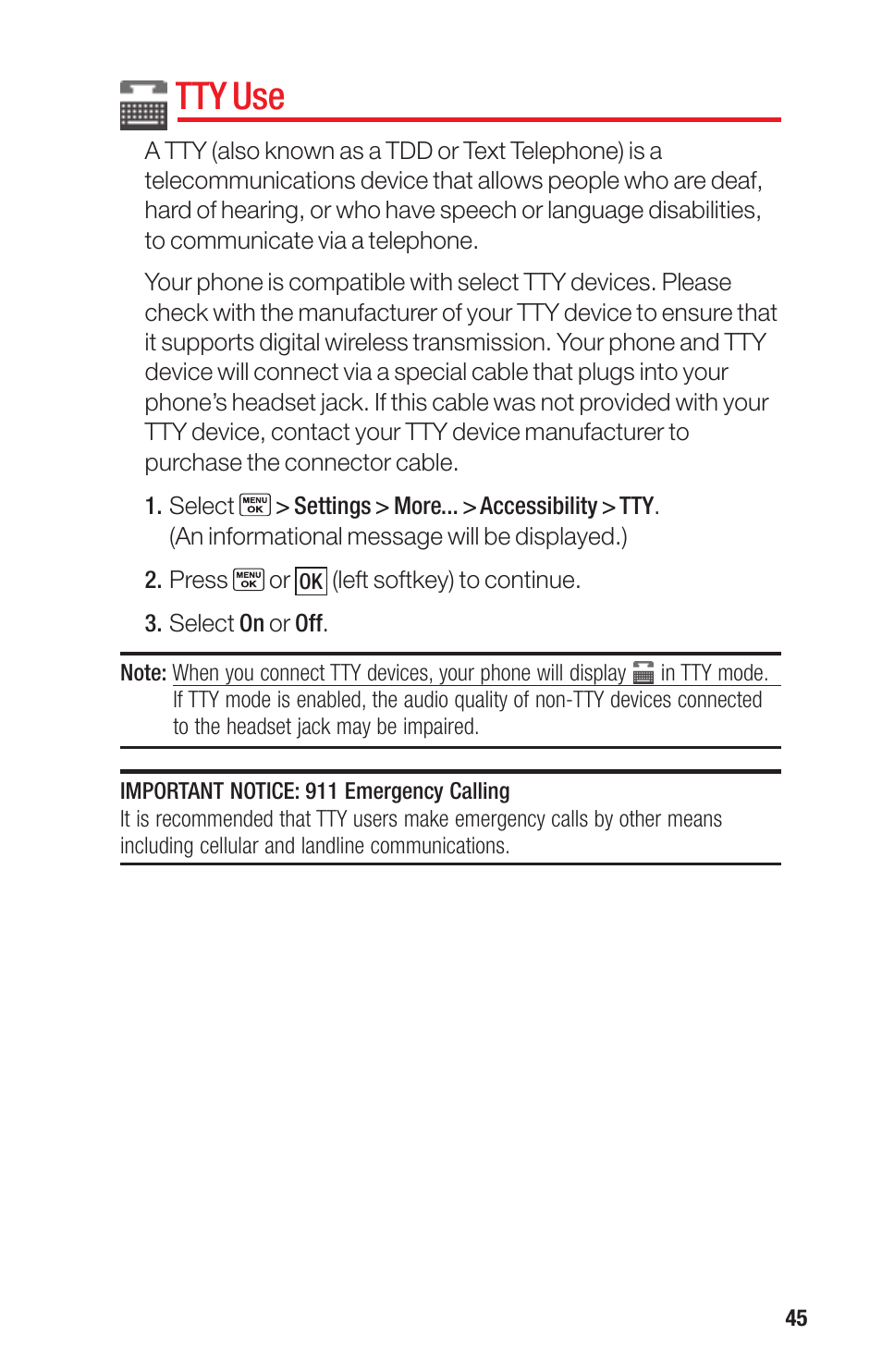 Tty use | Sanyo PRO-700 User Manual | Page 49 / 133