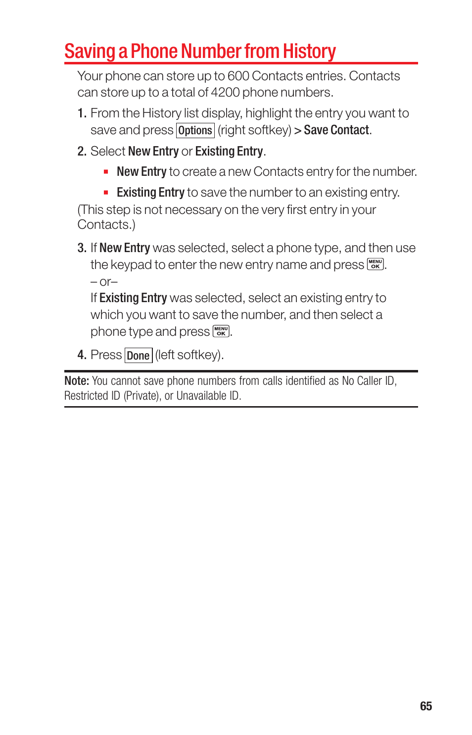 Saving a phone number from history | Sanyo PRO-700 User Manual | Page 69 / 133