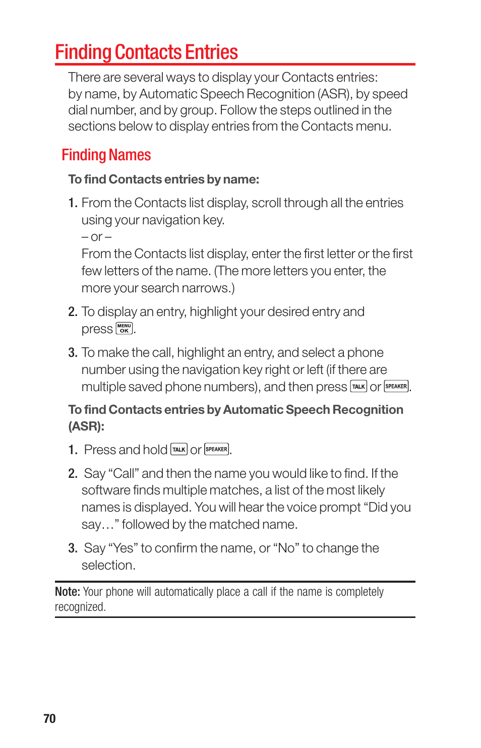 Finding contacts entries, Finding names | Sanyo PRO-700 User Manual | Page 74 / 133