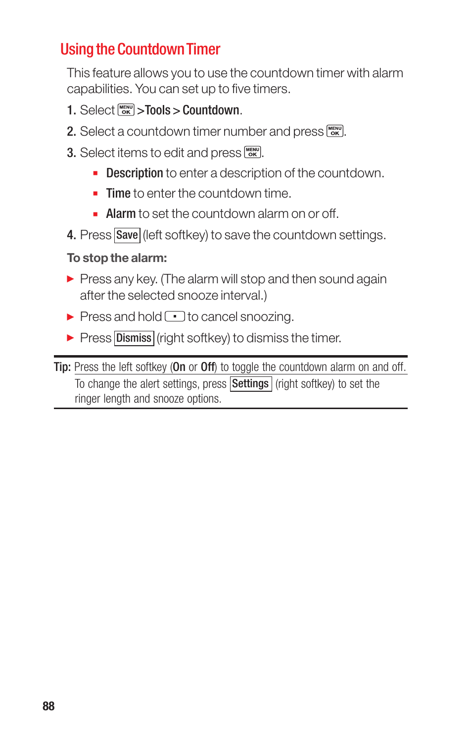 Using the countdown timer | Sanyo PRO-700 User Manual | Page 92 / 133