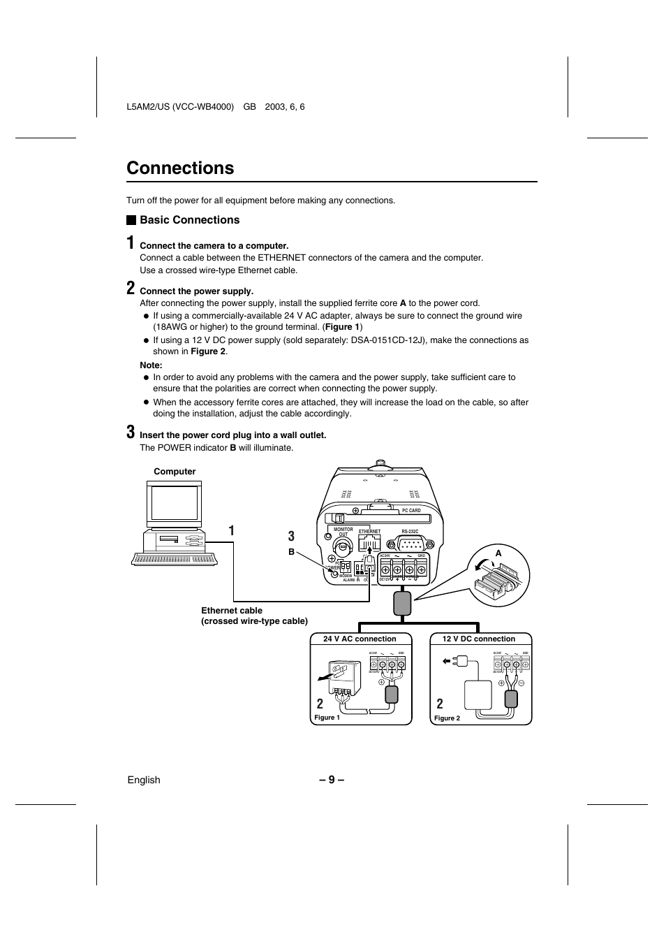 Connections, Basic connections | Sanyo VCC-WB4000 User Manual | Page 10 / 68