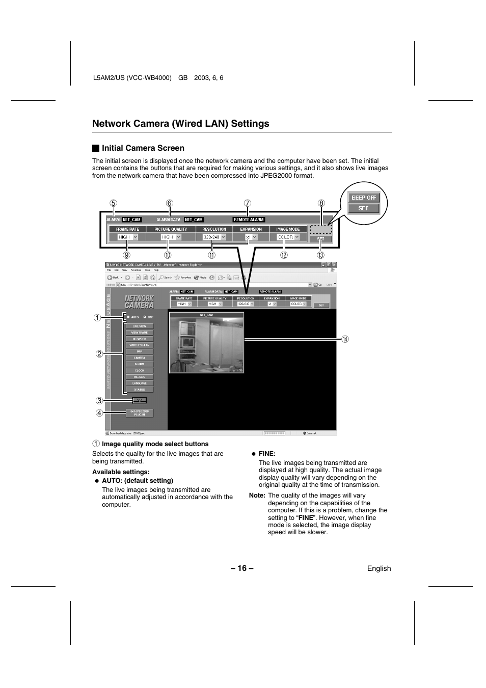 Network camera (wired lan) settings | Sanyo VCC-WB4000 User Manual | Page 17 / 68