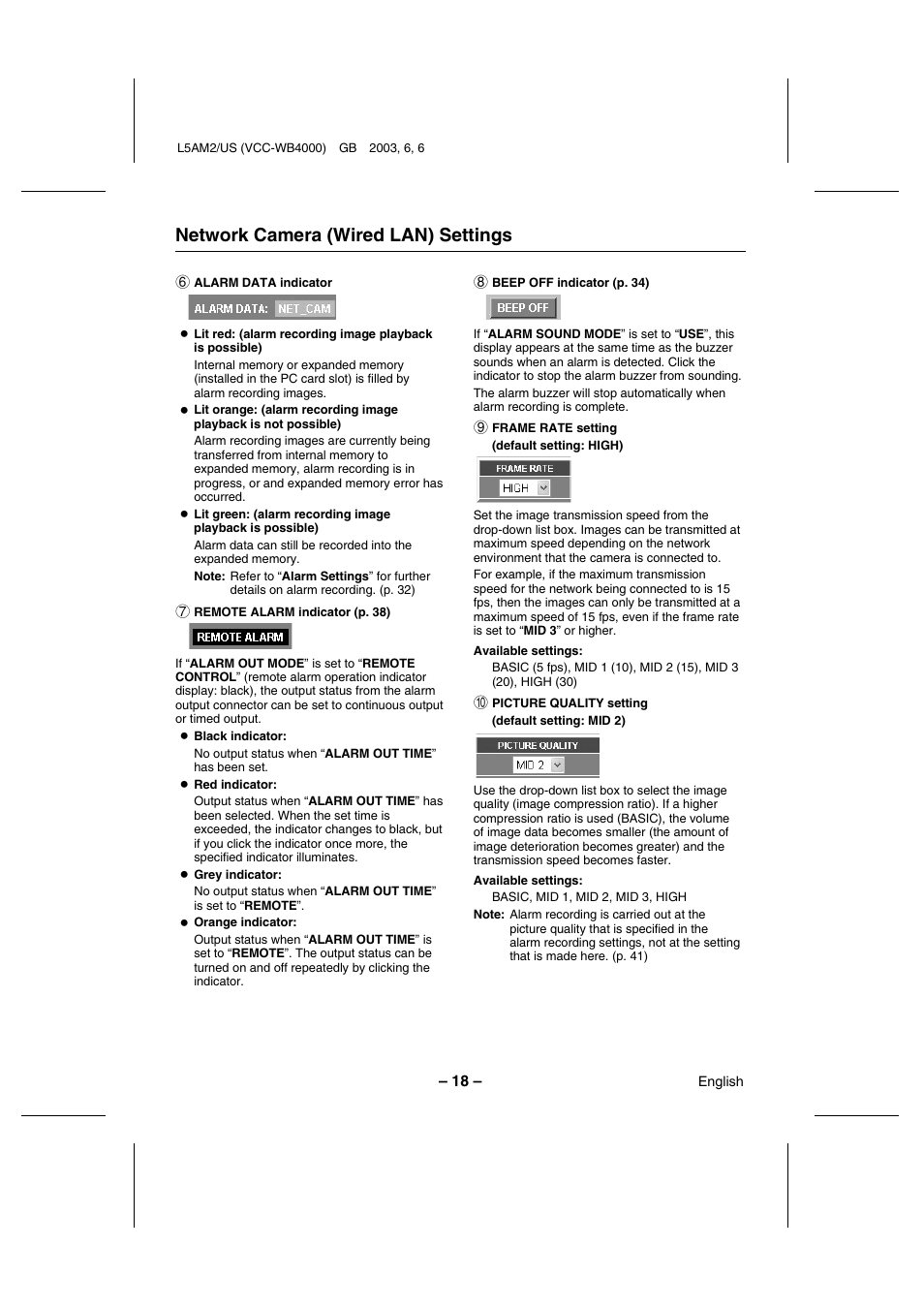 Network camera (wired lan) settings | Sanyo VCC-WB4000 User Manual | Page 19 / 68