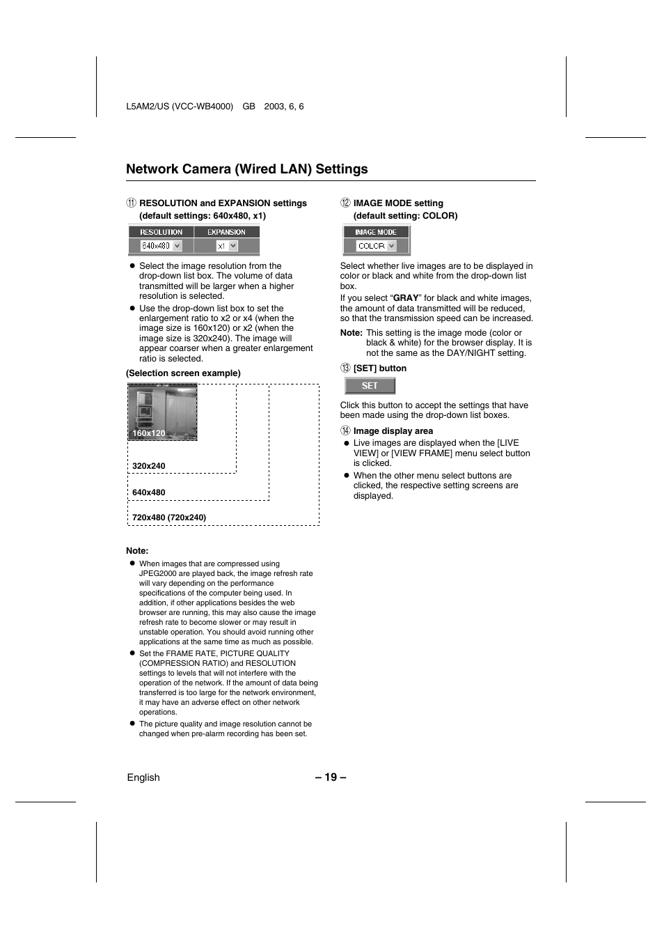 Network camera (wired lan) settings | Sanyo VCC-WB4000 User Manual | Page 20 / 68