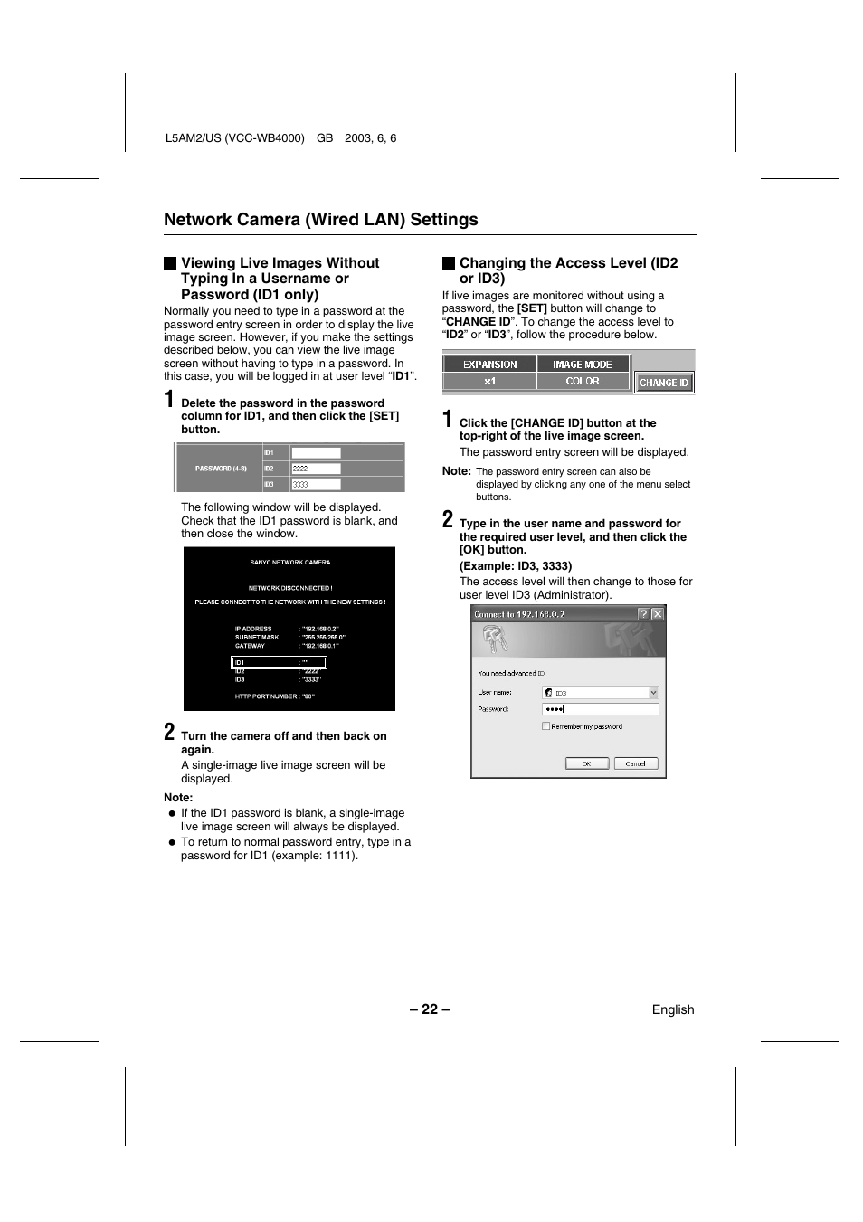 Network camera (wired lan) settings | Sanyo VCC-WB4000 User Manual | Page 23 / 68