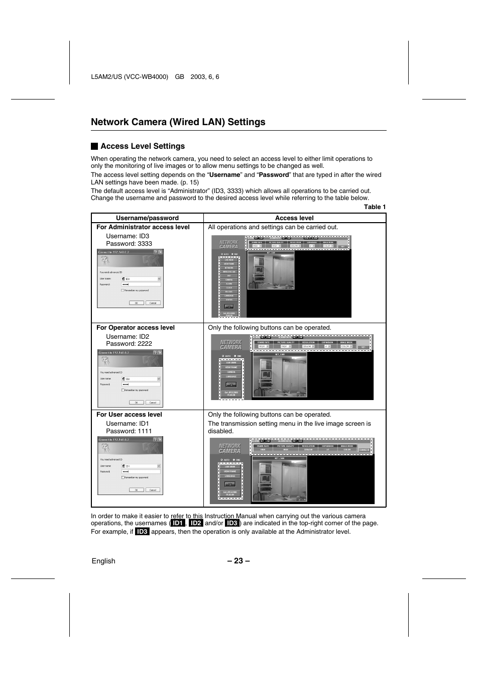 Network camera (wired lan) settings | Sanyo VCC-WB4000 User Manual | Page 24 / 68