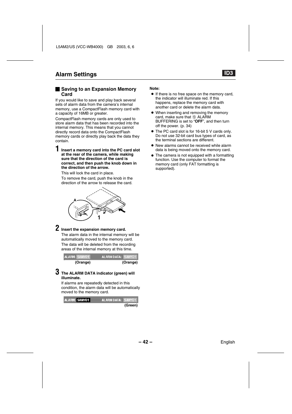 Alarm settings | Sanyo VCC-WB4000 User Manual | Page 43 / 68