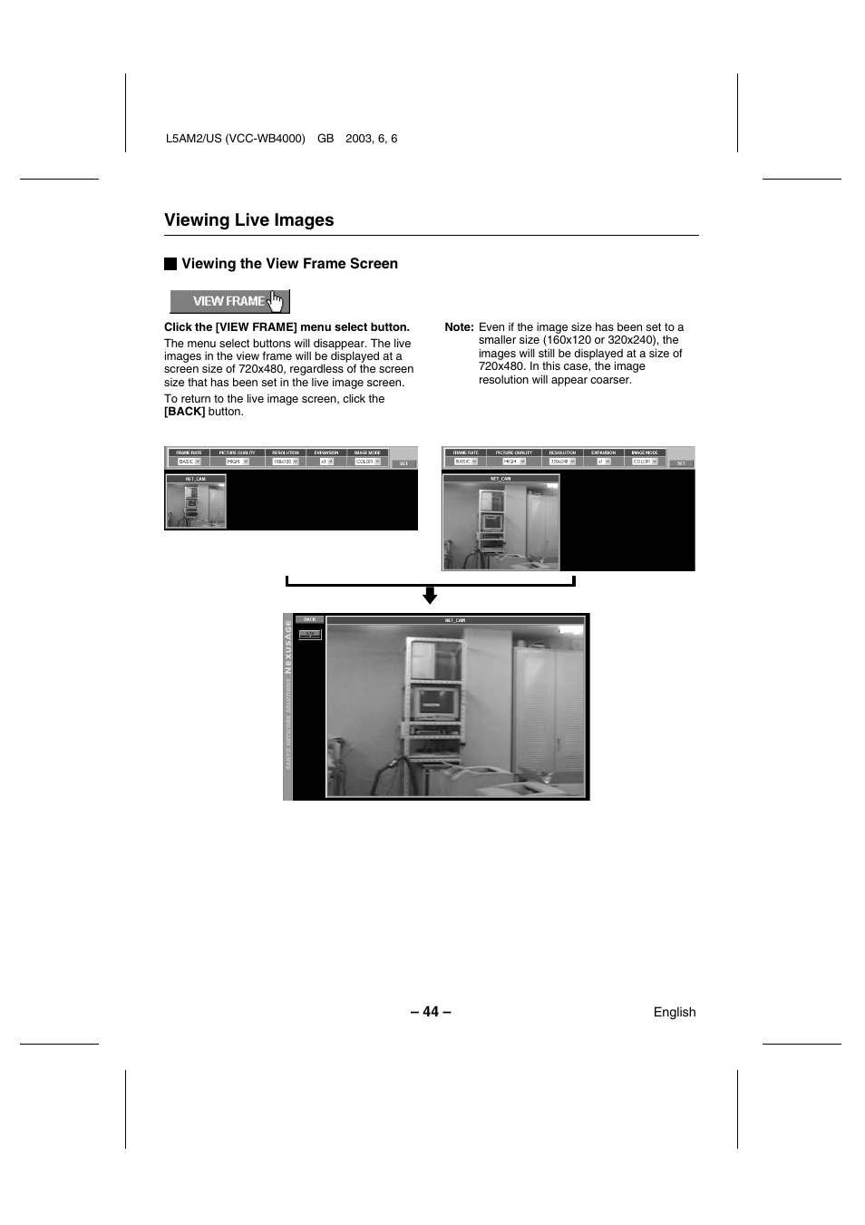 Viewing live images | Sanyo VCC-WB4000 User Manual | Page 45 / 68