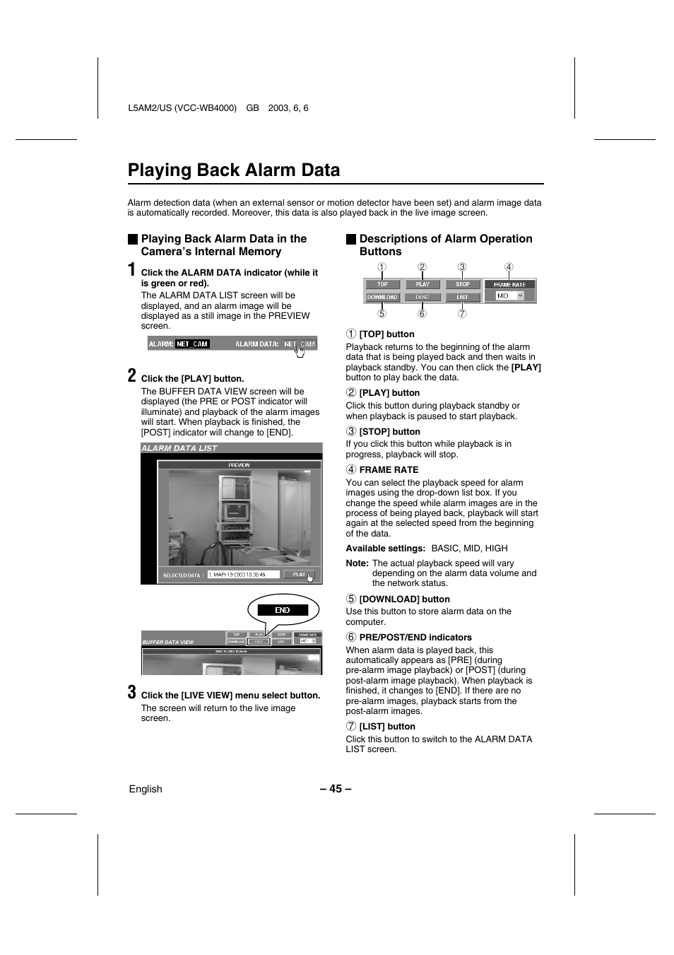 Playing back alarm data | Sanyo VCC-WB4000 User Manual | Page 46 / 68