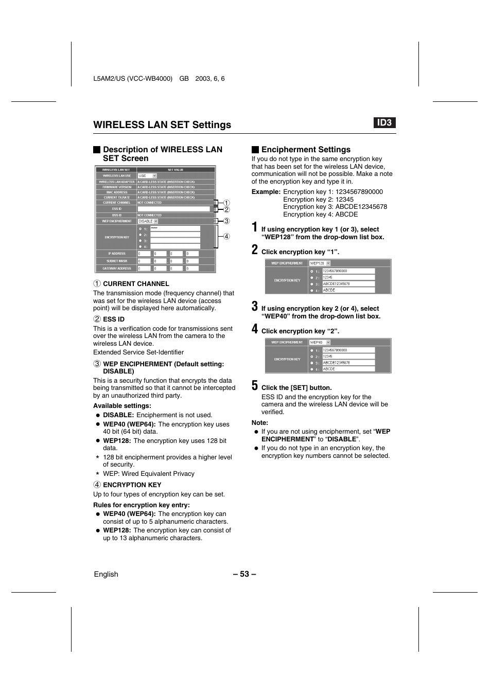 Wireless lan set settings | Sanyo VCC-WB4000 User Manual | Page 54 / 68