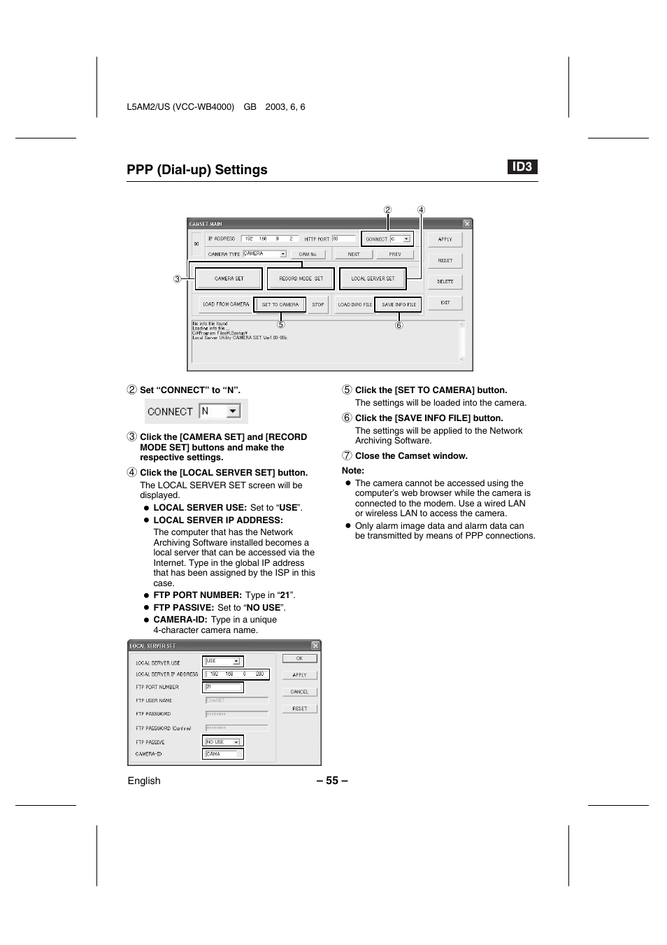 Ppp (dial-up) settings | Sanyo VCC-WB4000 User Manual | Page 56 / 68