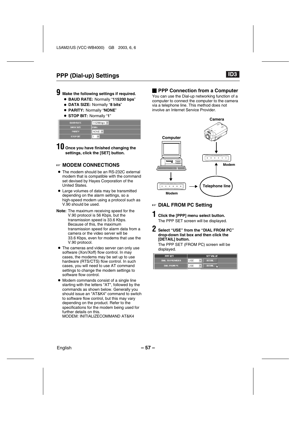 Ppp (dial-up) settings | Sanyo VCC-WB4000 User Manual | Page 58 / 68