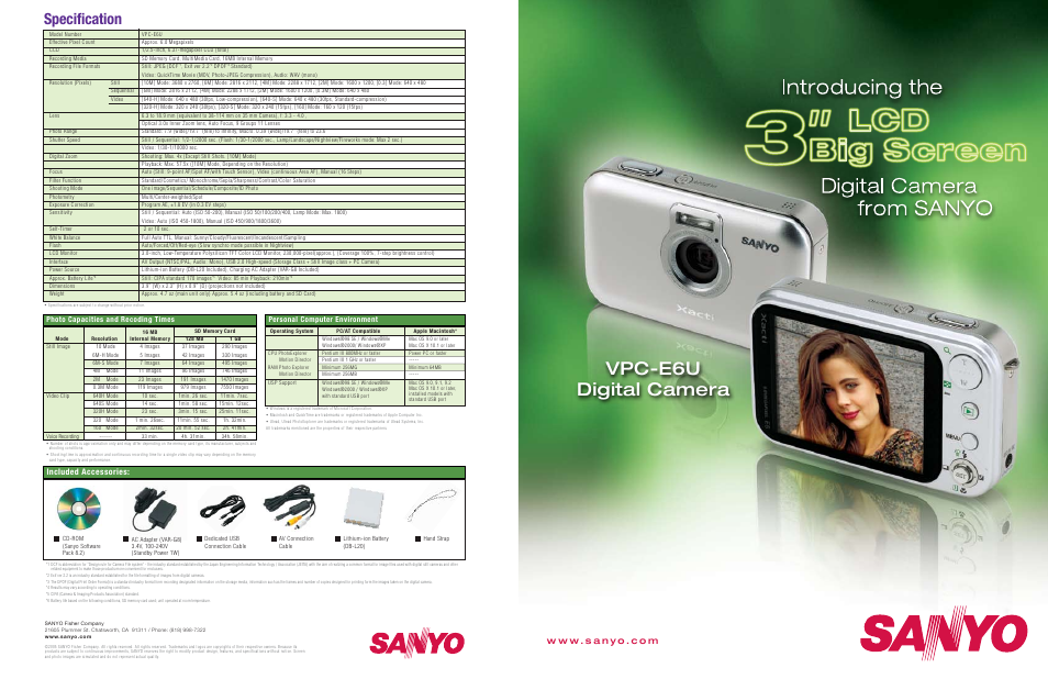 Sanyo VPC-E6U User Manual | 4 pages