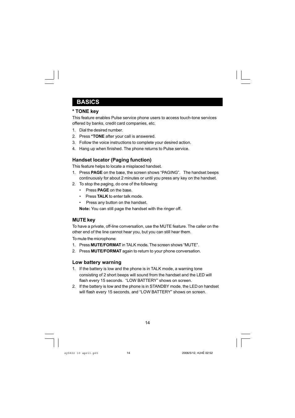 Basics | Sanyo CLT-A5822 User Manual | Page 14 / 34