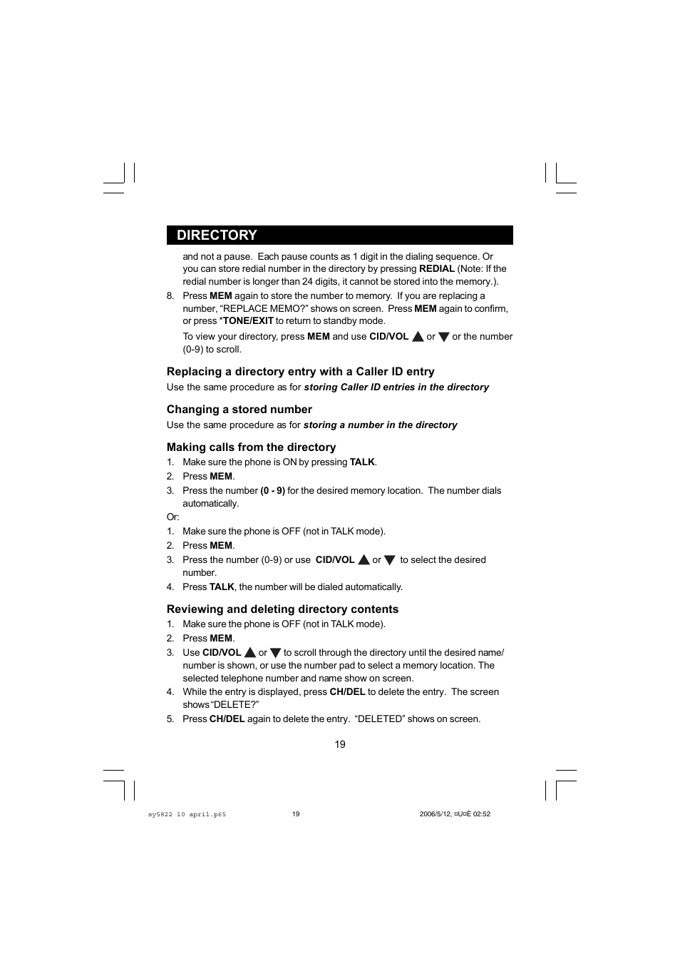 Directory | Sanyo CLT-A5822 User Manual | Page 19 / 34