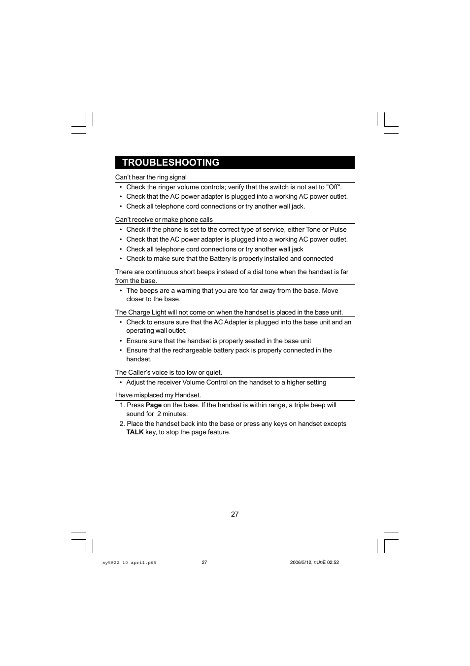 Troubleshooting | Sanyo CLT-A5822 User Manual | Page 27 / 34